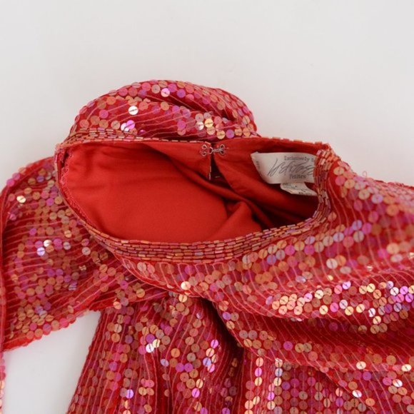 Lord &Taylor Red Sequin Long Sleeve 100% Silk Shirt with Shoulder Pads Small - Picture 10 of 10
